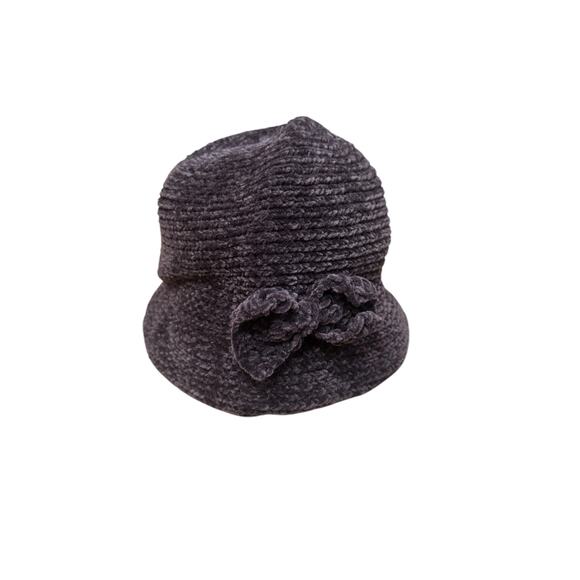 Trixie Brown Chenille Acrylic Knit Bucket Hat Bow Fall Winter Y2k Retro Vintage - Picture 1 of 4
